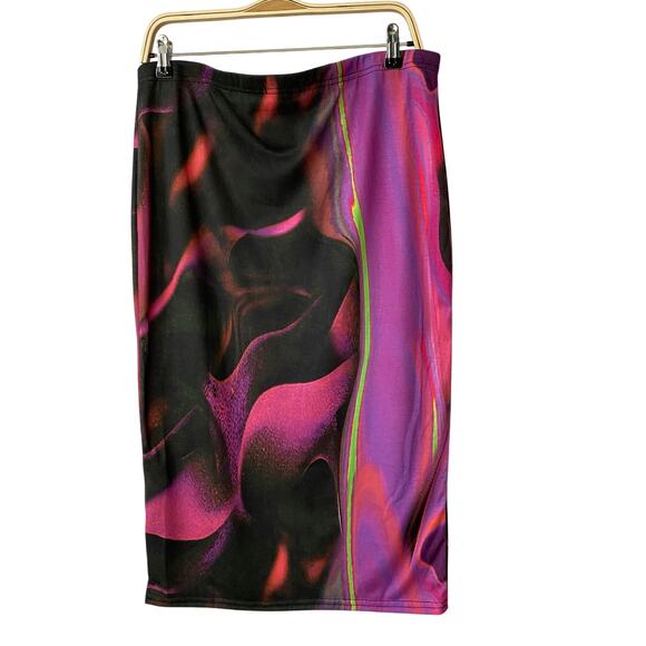 Pretty Little Thing Y2K Pencil Skirt Women Size 14 Purple Abstract Print Stretch - Picture 2 of 6